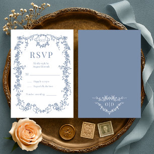 Carte de réponse de mariage bleu poussiéreux victo