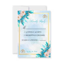 Carte de réponse de mariage bleu royal et or