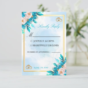 Carte de réponse de mariage bleu royal et or