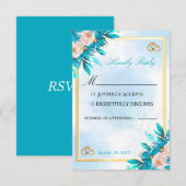 Carte de réponse de mariage bleu royal et or (Devant / Derrière)
