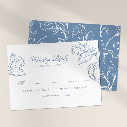 Carte de réponse de mariage bleu vintage Rococo