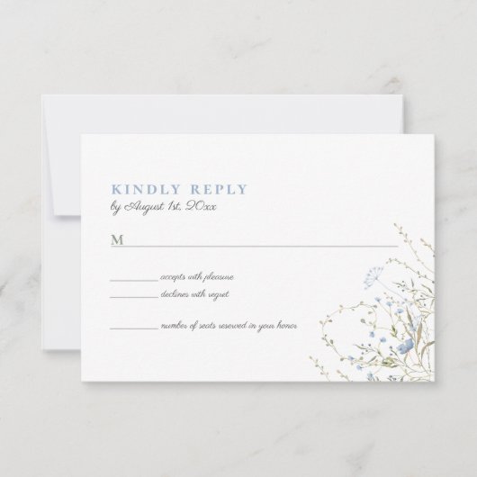 Carte de réponse de mariage Bleue à fleurs sauvage (Devant)
