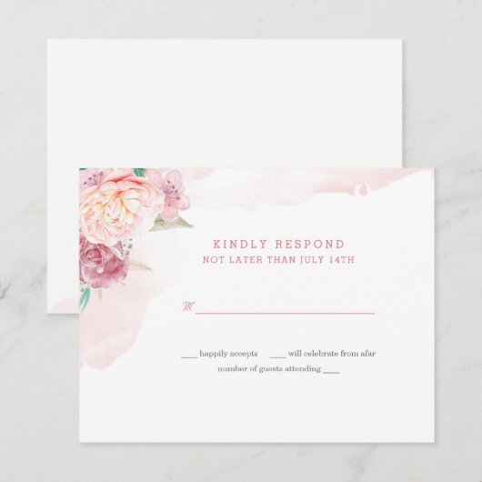 Carte de réponse de mariage | Blush et fleurs (Devant / Derrière)