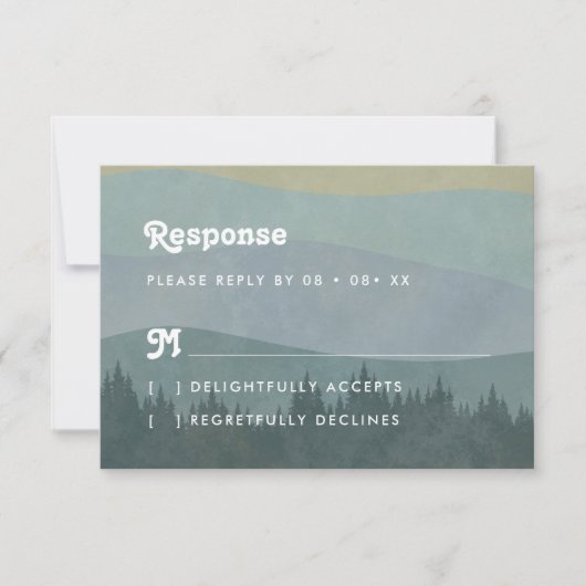 Carte de réponse de mariage bohème Blue Mountains (Devant)