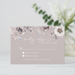 Carte de réponse de mariage Boho Beige et Mauve Po