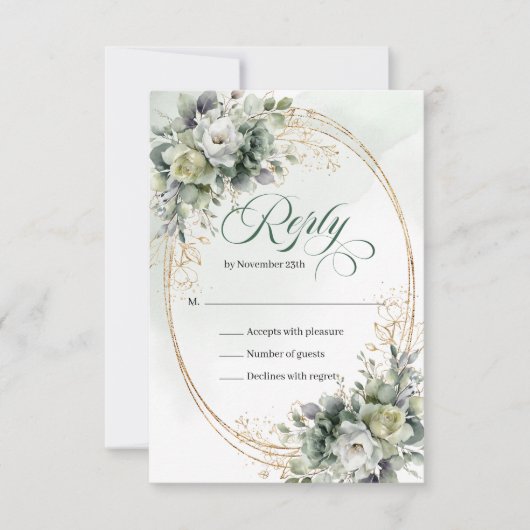 Carte de réponse de mariage Boho Dusty Green Eucal (Devant)