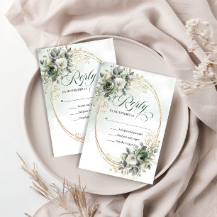 Carte de réponse de mariage Boho Dusty Green Eucal