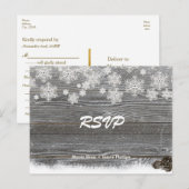 Carte de réponse de mariage Bois rustique et floco (Devant / Derrière)