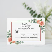Carte de réponse de mariage bordeaux rose pêche (Debout devant)