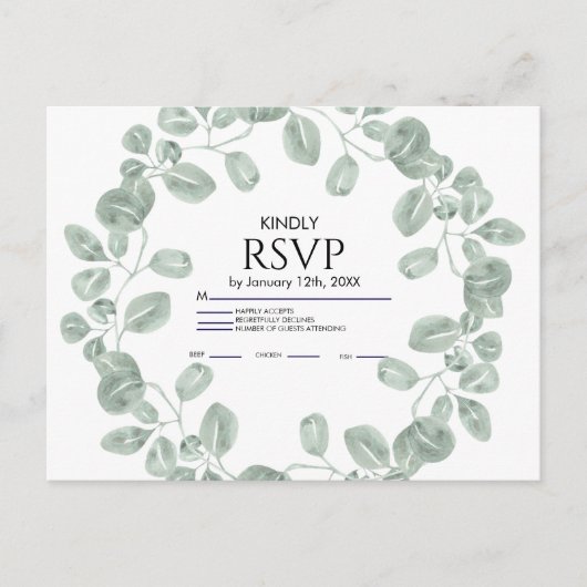 Carte de réponse de mariage botanique à la verdure (Devant)