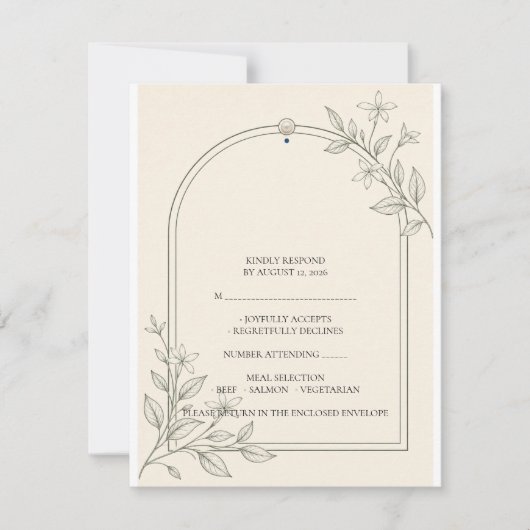 Carte de réponse de mariage botanique à l'olive (Devant)