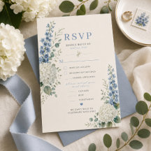 Carte de réponse de mariage botanique bleu doux