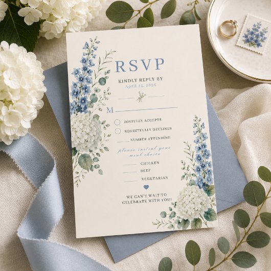 Carte de réponse de mariage botanique bleu doux