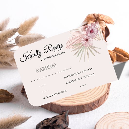 Carte de réponse de mariage botanique boho neutre 