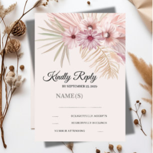 Carte de réponse de mariage botanique boho neutre 