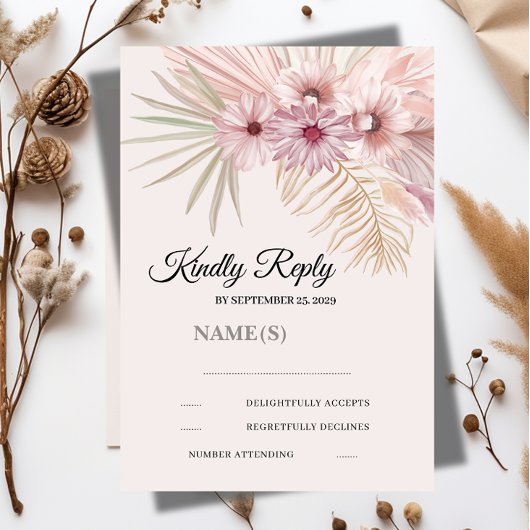 Carte de réponse de mariage botanique boho neutre 