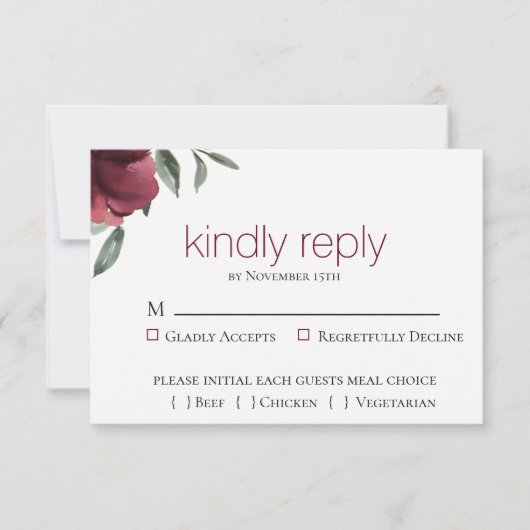 Carte de réponse de mariage botanique de Bourgogne (Devant)