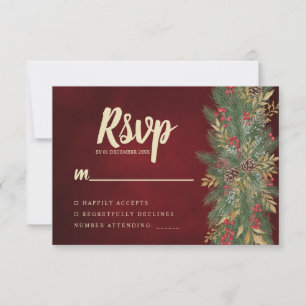 Carte de réponse de mariage botanique de Noël en v