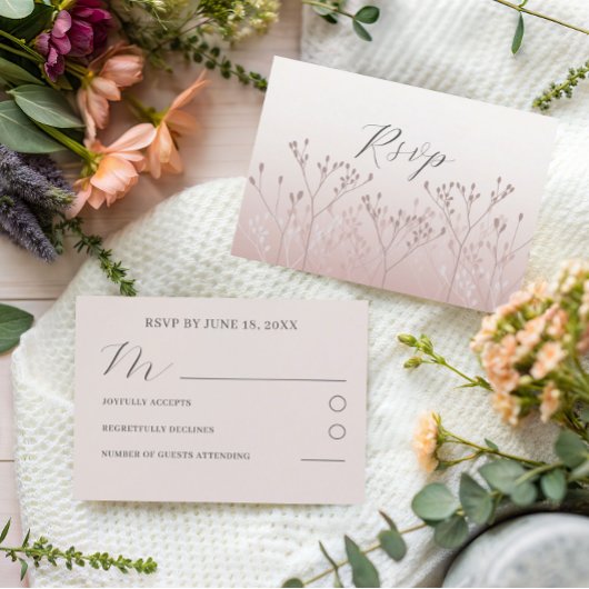 Carte de réponse de mariage botanique or rose mode