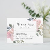 Carte de réponse de mariage botanique rose poussié (Debout devant)