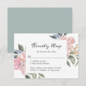 Carte de réponse de mariage botanique rose poussié (Devant / Derrière)
