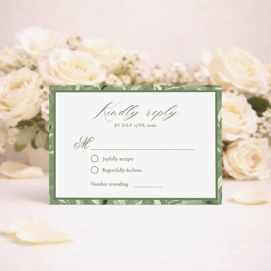 Carte de réponse de mariage botanique vert sauge é
