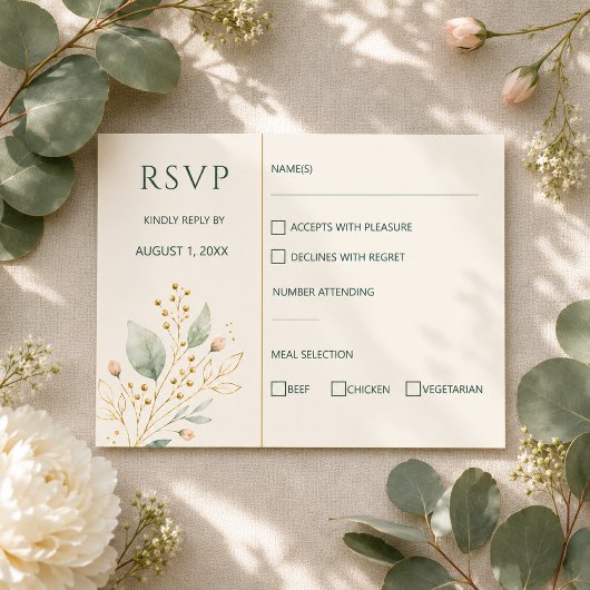 Carte de réponse de mariage botanique vert sauge o