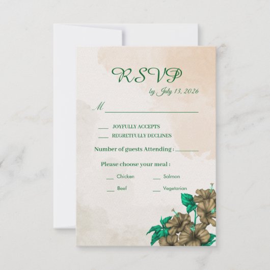 Carte de réponse de mariage botanique verte (Devant)