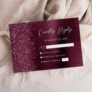 Carte de réponse de mariage Burgundy Glam Glitter