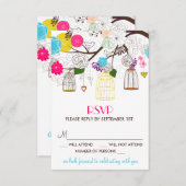 Carte de réponse de mariage Cages à oiseaux et fle (Devant / Derrière)