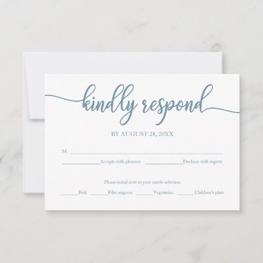 Carte de réponse de mariage calligraphie bleu pous (Devant)
