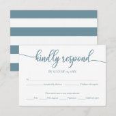 Carte de réponse de mariage calligraphie bleu pous (Devant / Derrière)