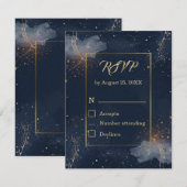 Carte de réponse de mariage céleste | Navy & Étoil (Devant / Derrière)