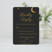 Carte de réponse de mariage Céleste Noir et Or | É (Debout devant)
