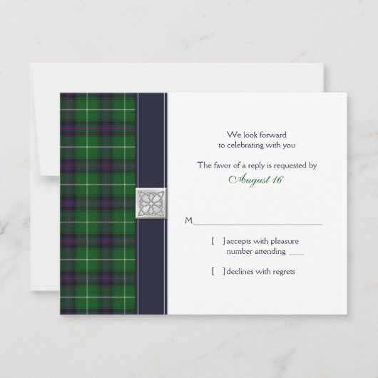 Carte de réponse de mariage celtique tartan person (Devant)