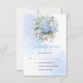 Carte de réponse de mariage chic bleu hydrangea or (Devant)