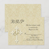 Carte de réponse de mariage chrétien Anneaux dorés (Devant / Derrière)