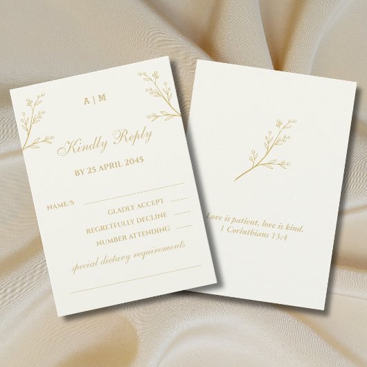Carte de réponse de mariage chrétien botanique en