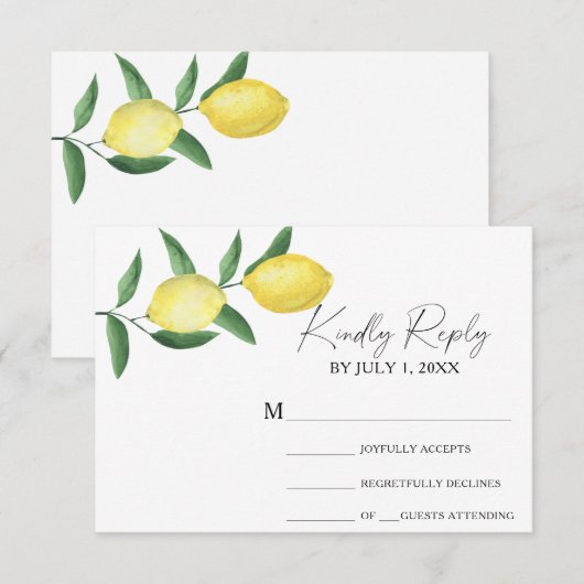 Carte de réponse de mariage - Citron jaune (Devant / Derrière)