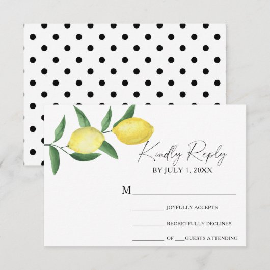 Carte de réponse de mariage - Citron jaune (Devant / Derrière)
