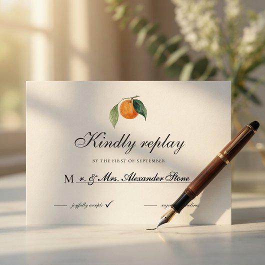 Carte de réponse de mariage Citrus | Orange Médite