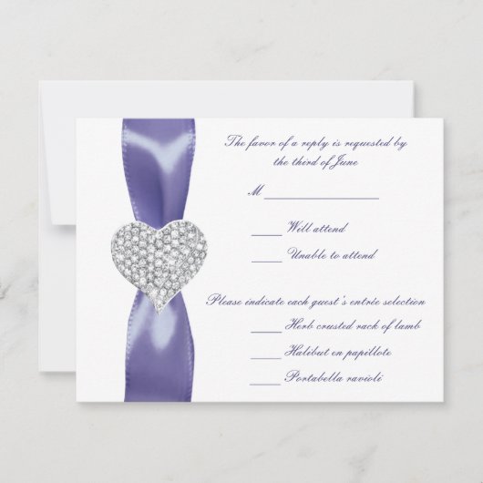 Carte de réponse de mariage Cœur de diamant bleu v (Devant)