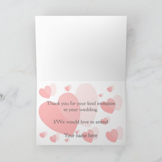 Carte de réponse de mariage Cœurs roses (Intérieur)