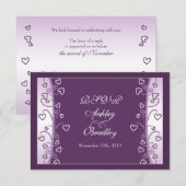 Carte de réponse de mariage Cœurs violets lavande  (Devant / Derrière)