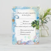 Carte de réponse de mariage Coquillage de plage tr (Debout devant)