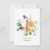 Carte de réponse de mariage corail bleu marine flo (Devant)
