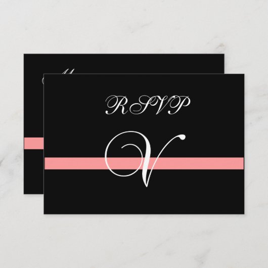 Carte de réponse de mariage Corail Monogramme V (Devant / Derrière)