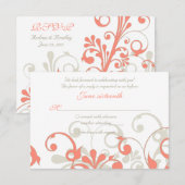 Carte de réponse de mariage Corail, Sable, Brun do (Devant / Derrière)