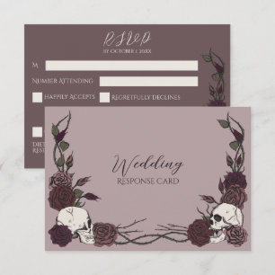 Carte de réponse de mariage Crâne et Rose Mauve Po