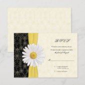 Carte de réponse de mariage Daisy noire jaune, ivo (Devant / Derrière)